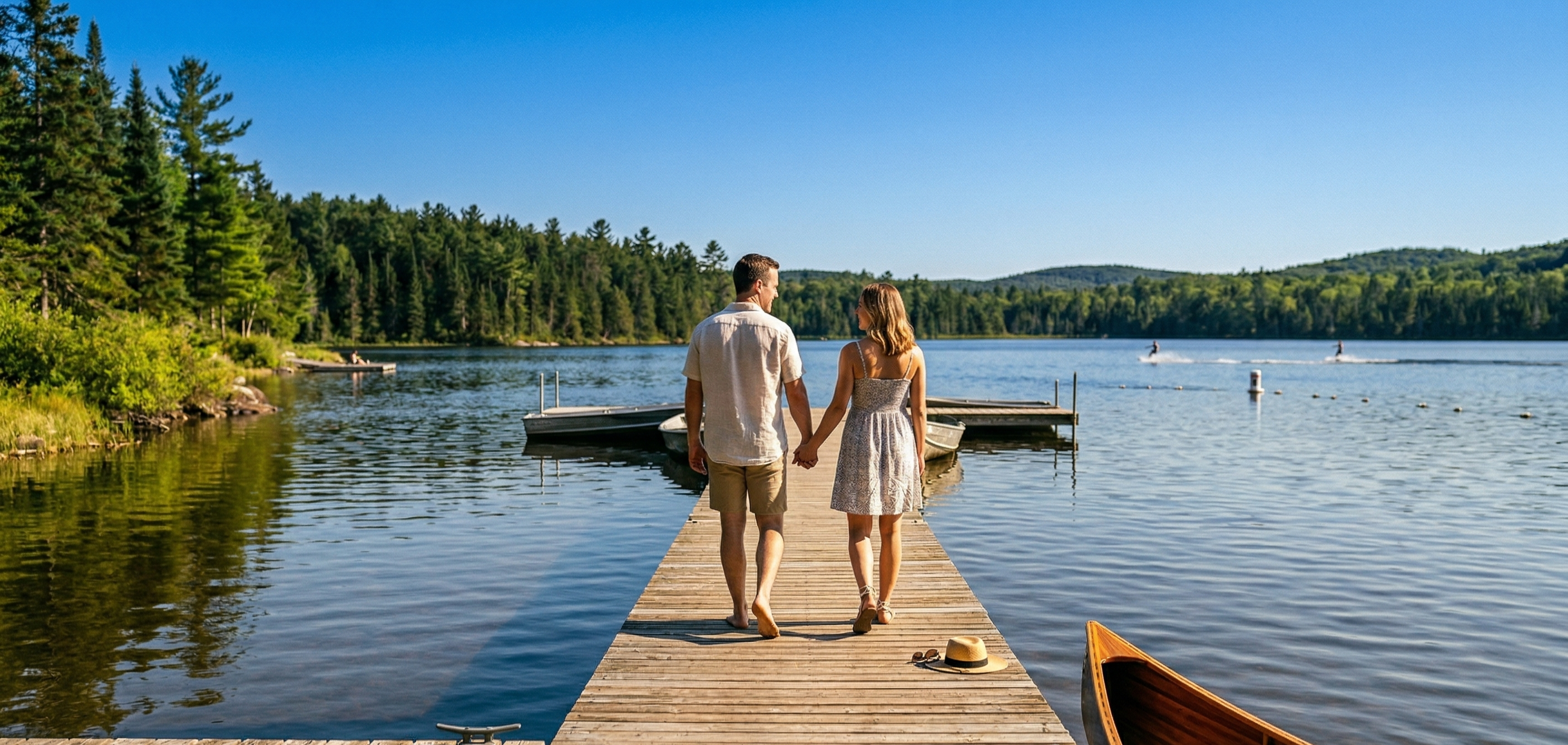 couple walking along the docks